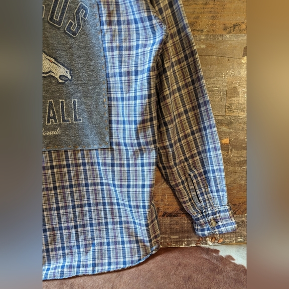 New Upcycled Handcrafted Dip Dyed Button Down Shirt With Denver Broncos Logo - Picture 6 of 15